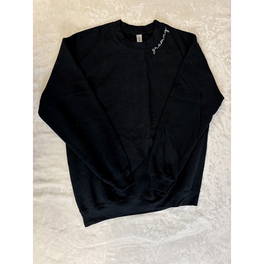 Custom Embroidered Sweatshirt GRAMMY on Neckline Collar Sweater Black LARGE
